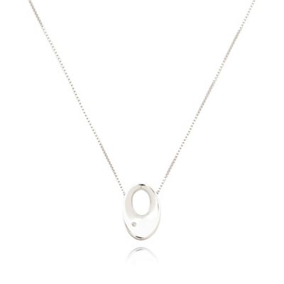 Sterling silver diamond oval pendant necklace